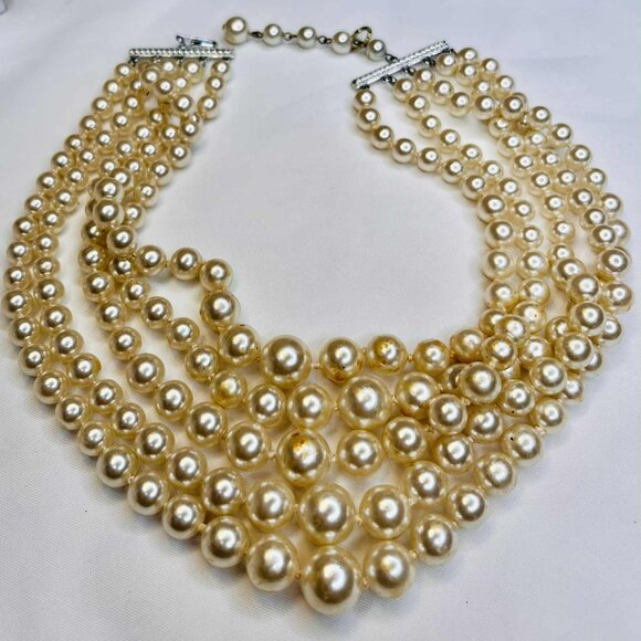 ✨ Vintage 5-Strand Faux Pearl Choker • 36–42 cm • 1950s Glamour - Picture 4 of 9